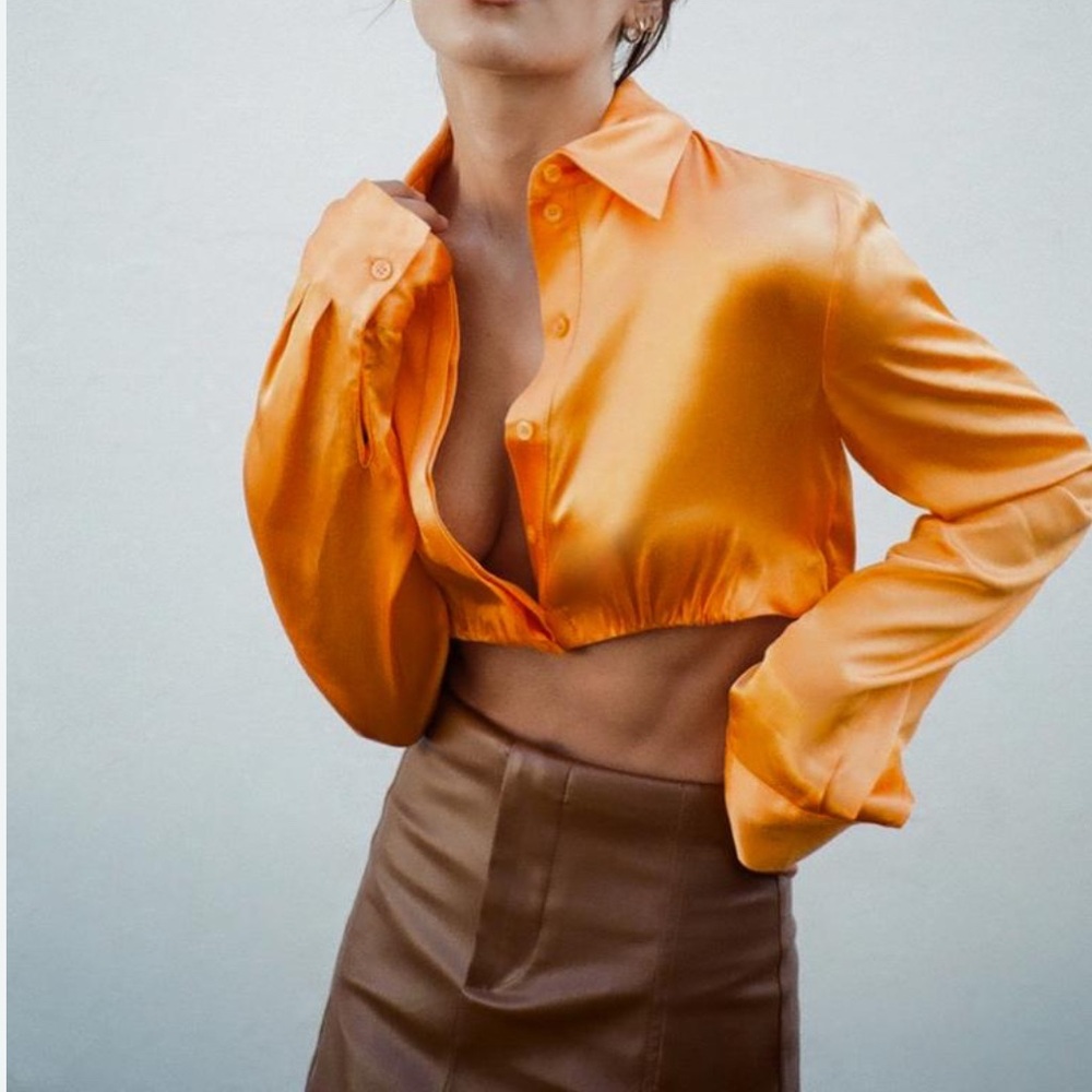 Zara orange satin blouse